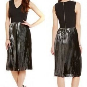 Antonio Melani Black & Silver Metallic Pleated Crepe Stretch Midi Dress,NWT Sz:4